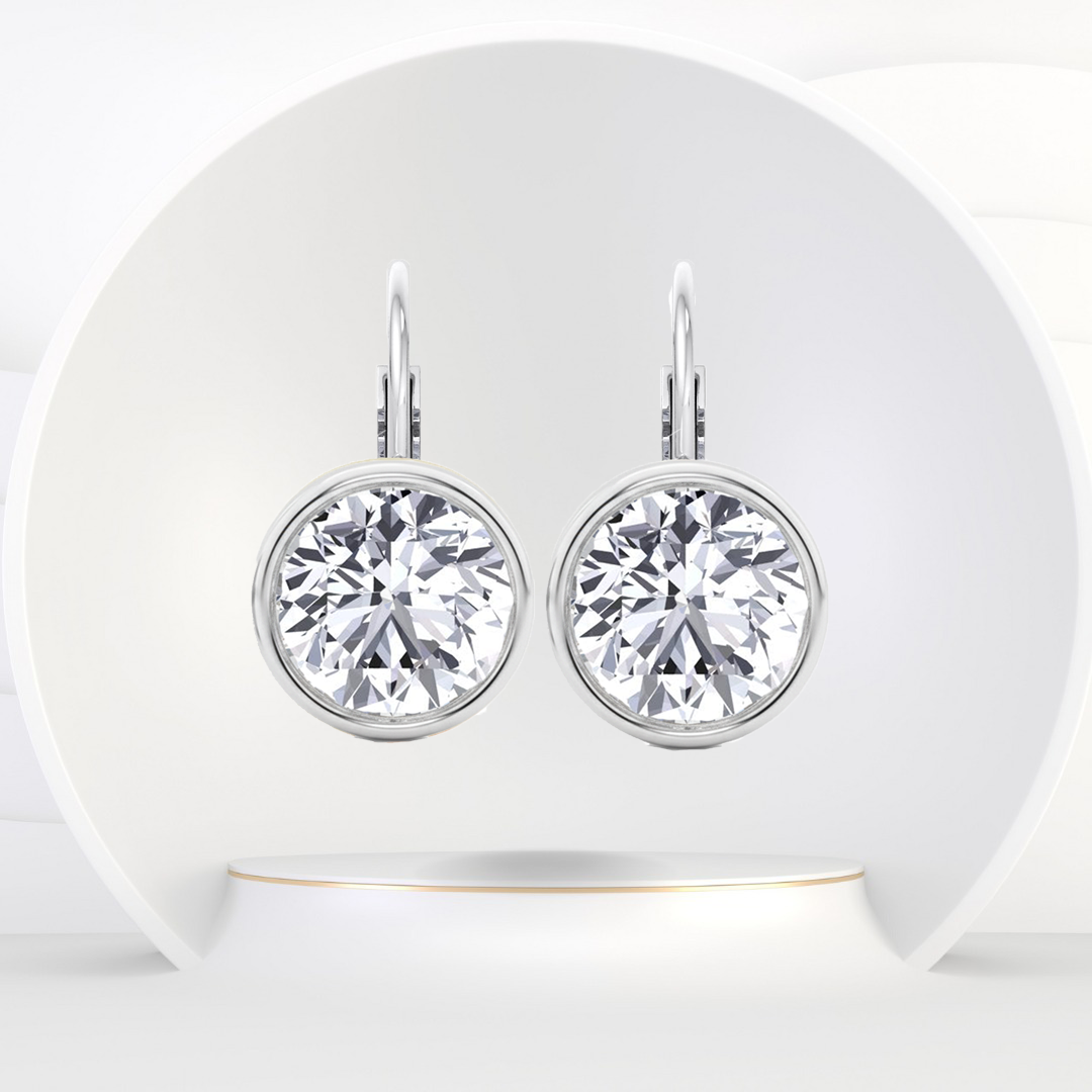 Round Shape Natural Diamond Dangle Earrings WG