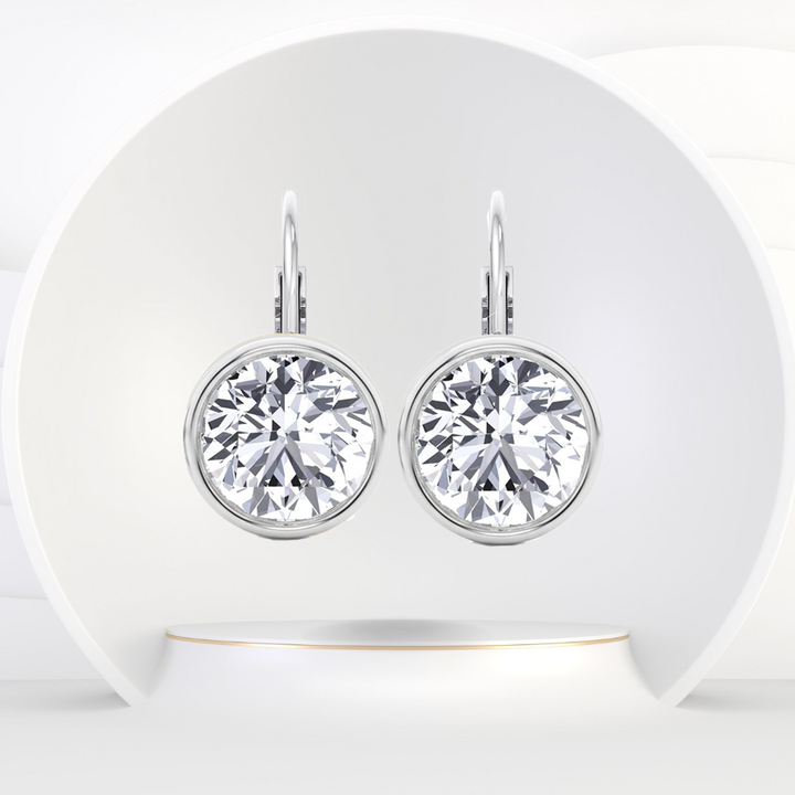Round Shape Natural Diamond Dangle Earrings WG