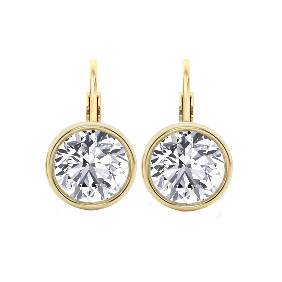 Round Shape Natural Diamond Dangle Earrings YG front view