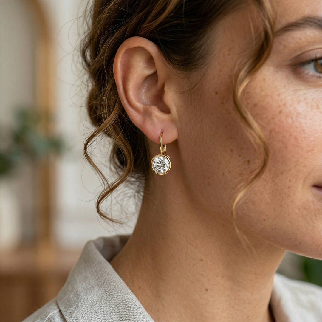 Round Shape Natural Diamond Dangle Earrings YG lifestyle image