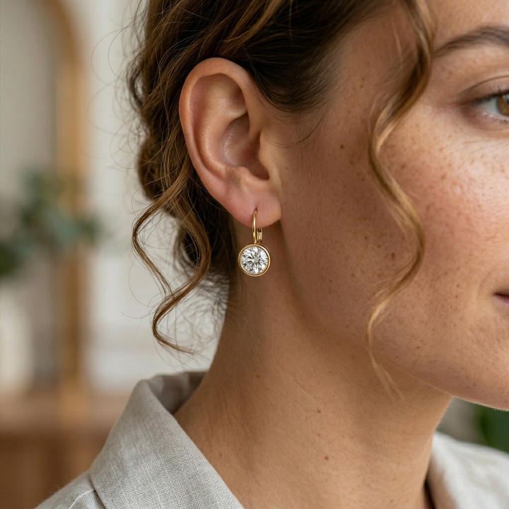 Round Shape Natural Diamond Dangle Earrings YG lifestyle image