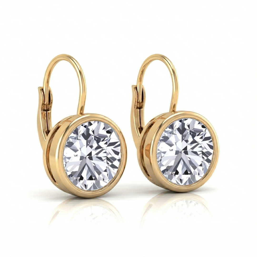 Round Shape Natural Diamond Dangle Earrings YG side view