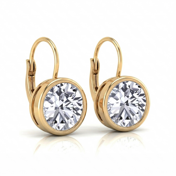 Round Shape Natural Diamond Dangle Earrings YG side view