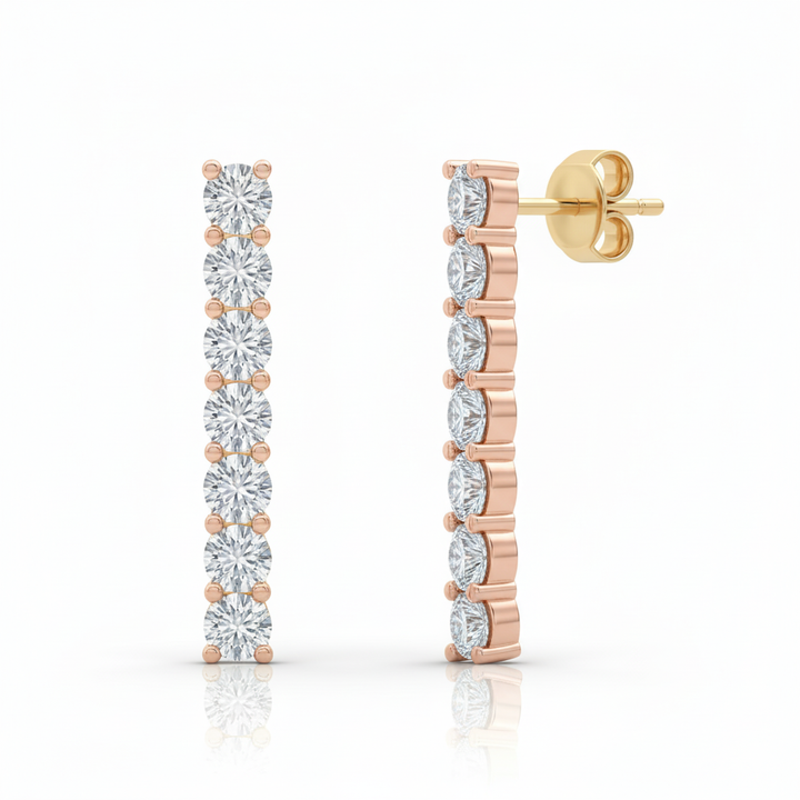 Round Cut Natural Diamond Tennis Earrings Rose Gold