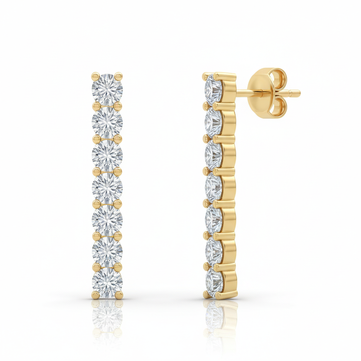 Round Cut Natural Diamond Tennis Earrings Yellow Gold