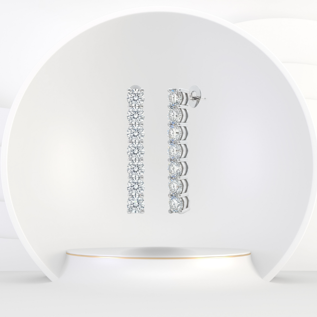 Round Cut Natural Diamond Tennis Earrings