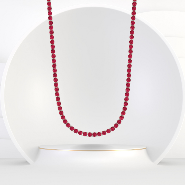 Round Cut Natural Red Ruby Tennis Necklace