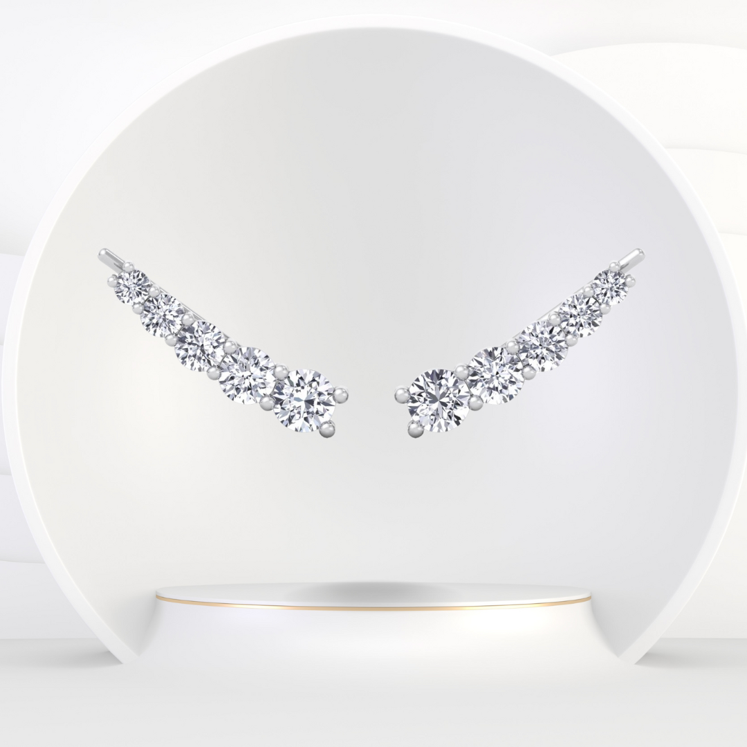 Graduated Round Shape Natural Diamond Cuff Earrings