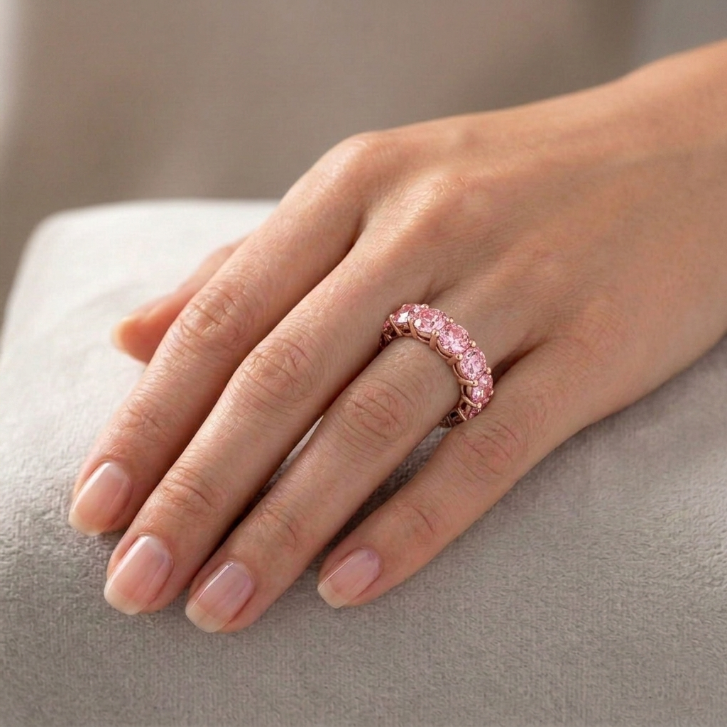 Round Shape Pink Sapphire Eternity Band RG lifestyle