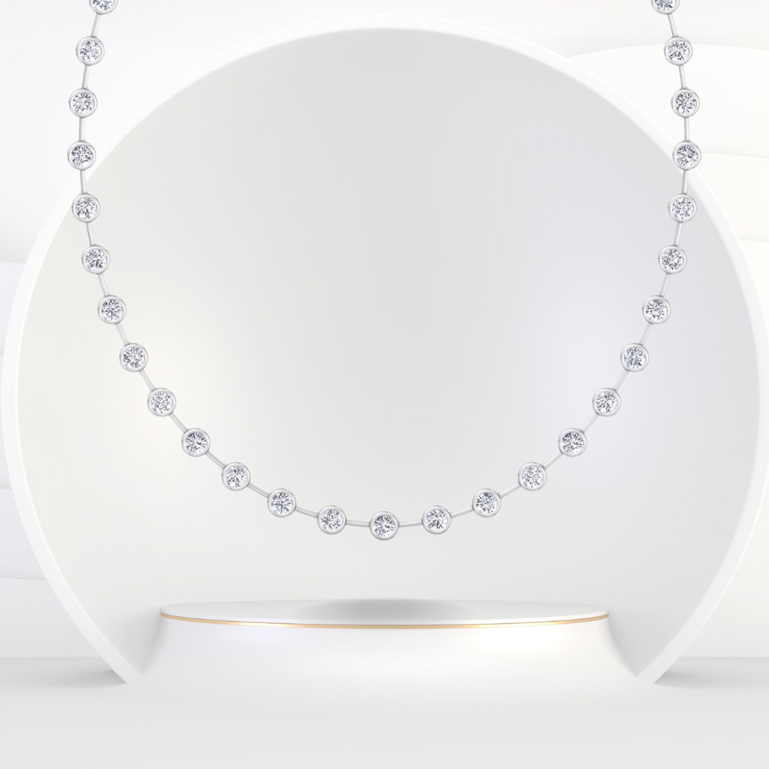 Bezel Set Round Natural Diamond Bar Necklace