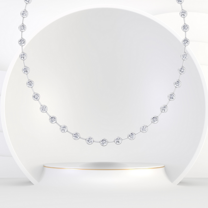 Bezel Set Round Natural Diamond Bar Necklace