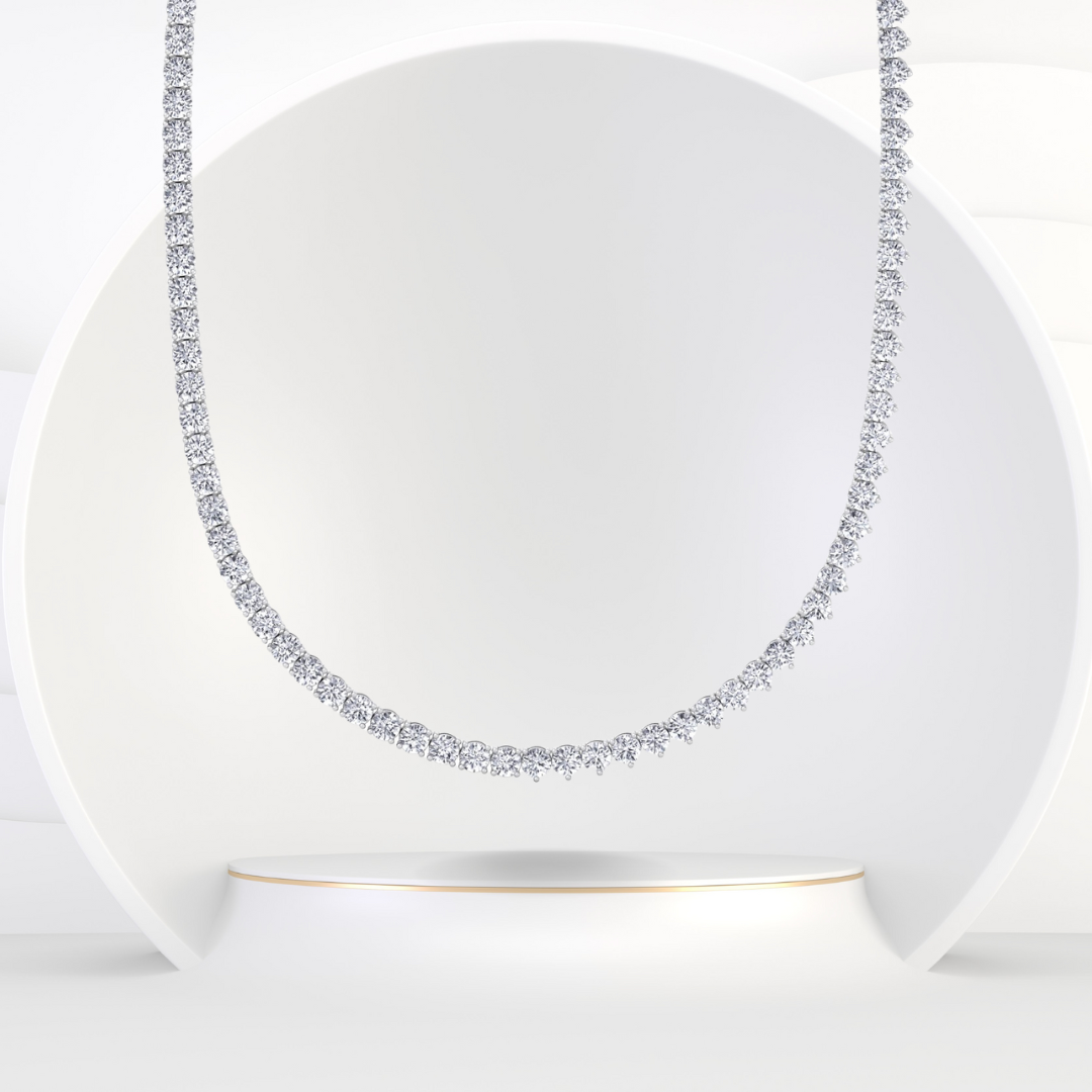 Double Setting Natural Diamond Tennis Necklace (3-Prong & 4-Prong) in 14K Solid Gold