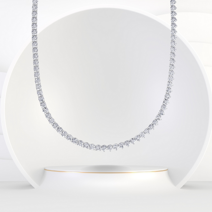 Double Setting Natural Diamond Tennis Necklace (3-Prong & 4-Prong) in 14K Solid Gold