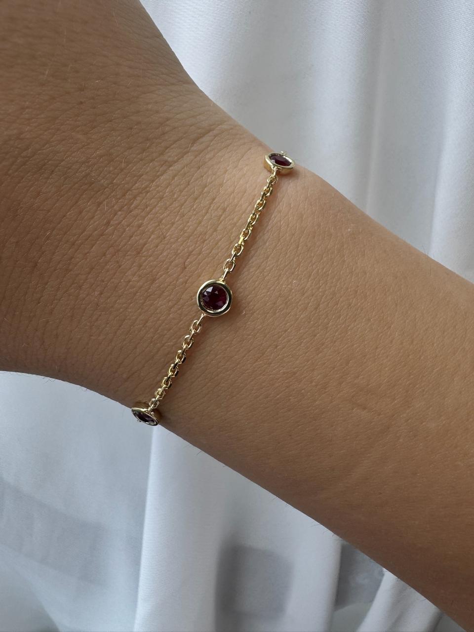 Round Natural Red Rubies By The Yard Bracelet in Gold, On Hand
