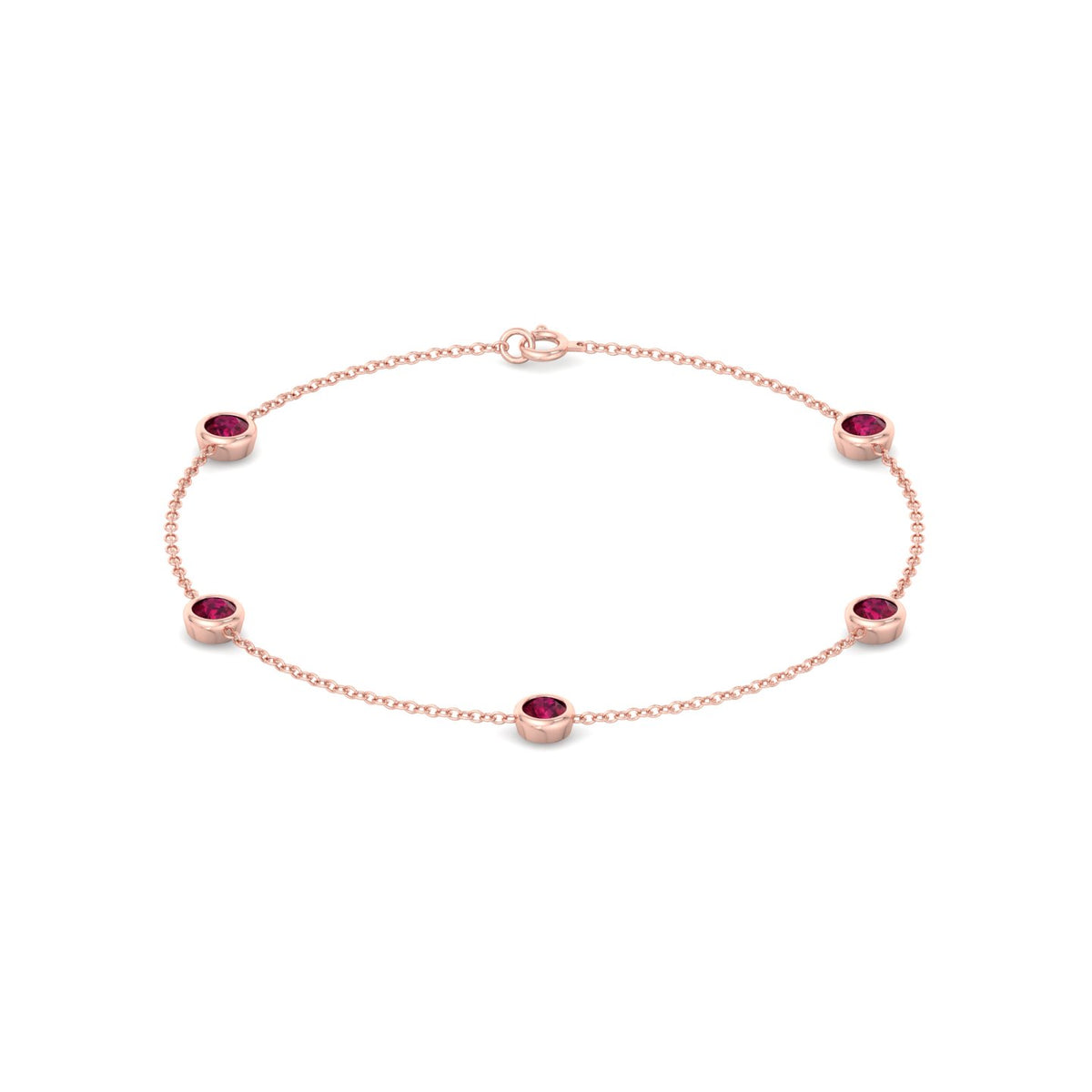 Round Natural Red Rubies By The Yard Bracelet in Rose Gold