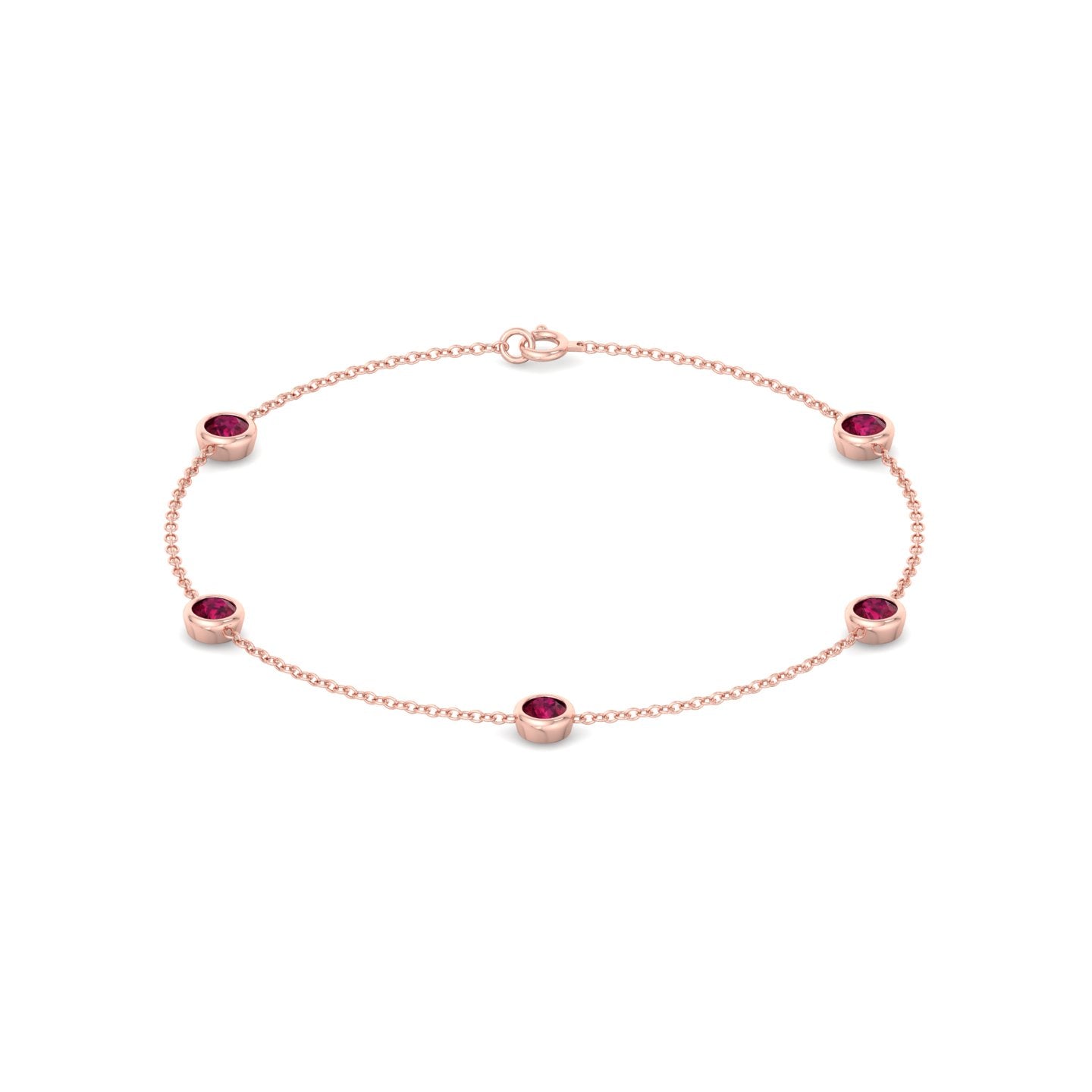 Round Natural Red Rubies By The Yard Bracelet in Rose Gold