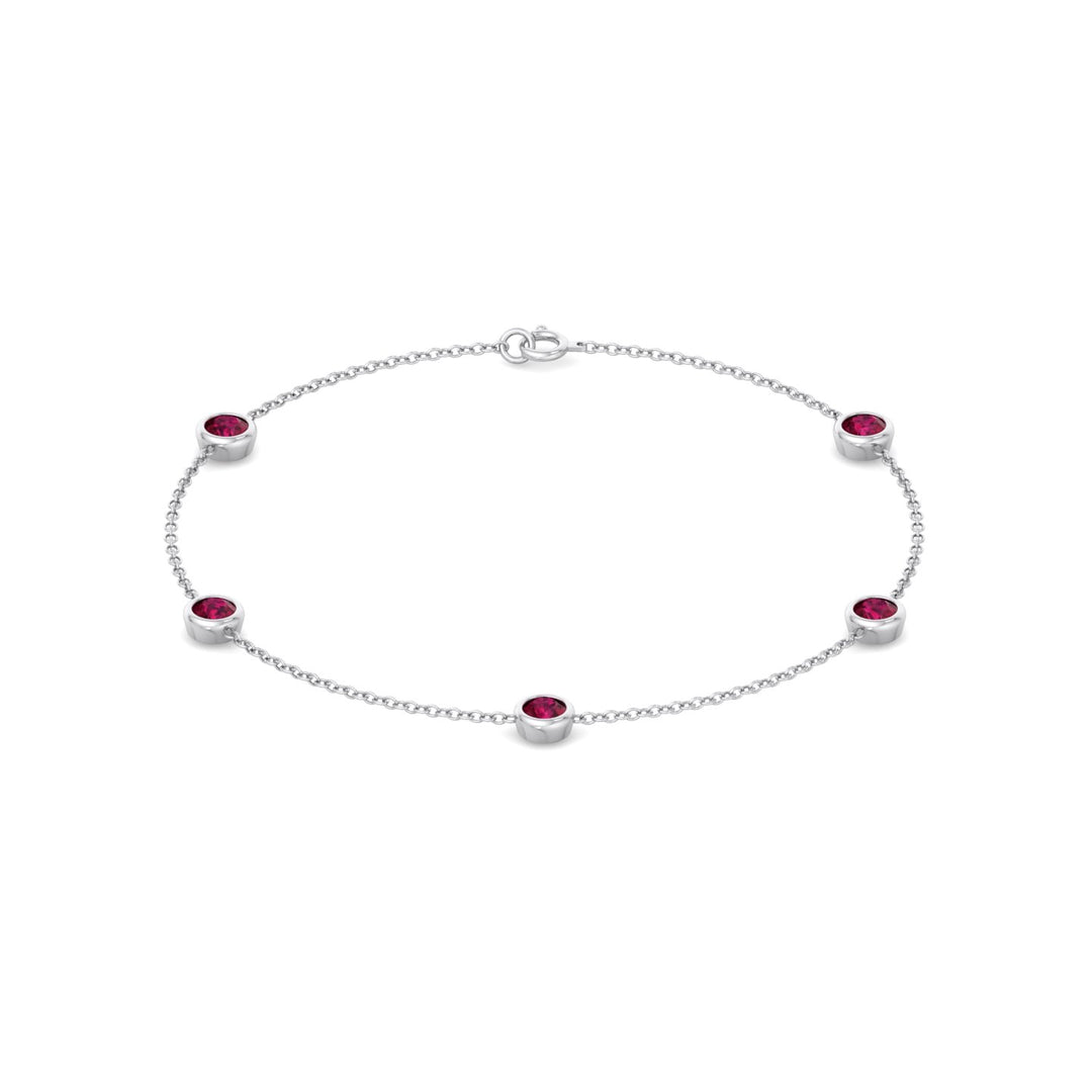 Round Natural Red Rubies By The Yard Bracelet in White Gold
