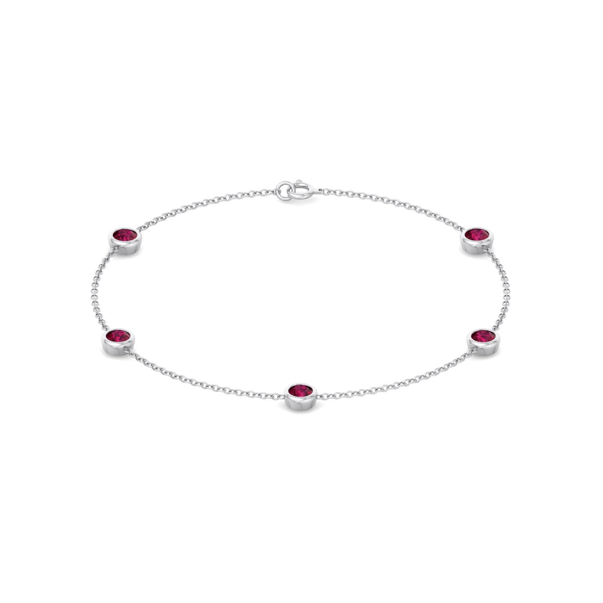 Round Natural Red Rubies By The Yard Bracelet in White Gold