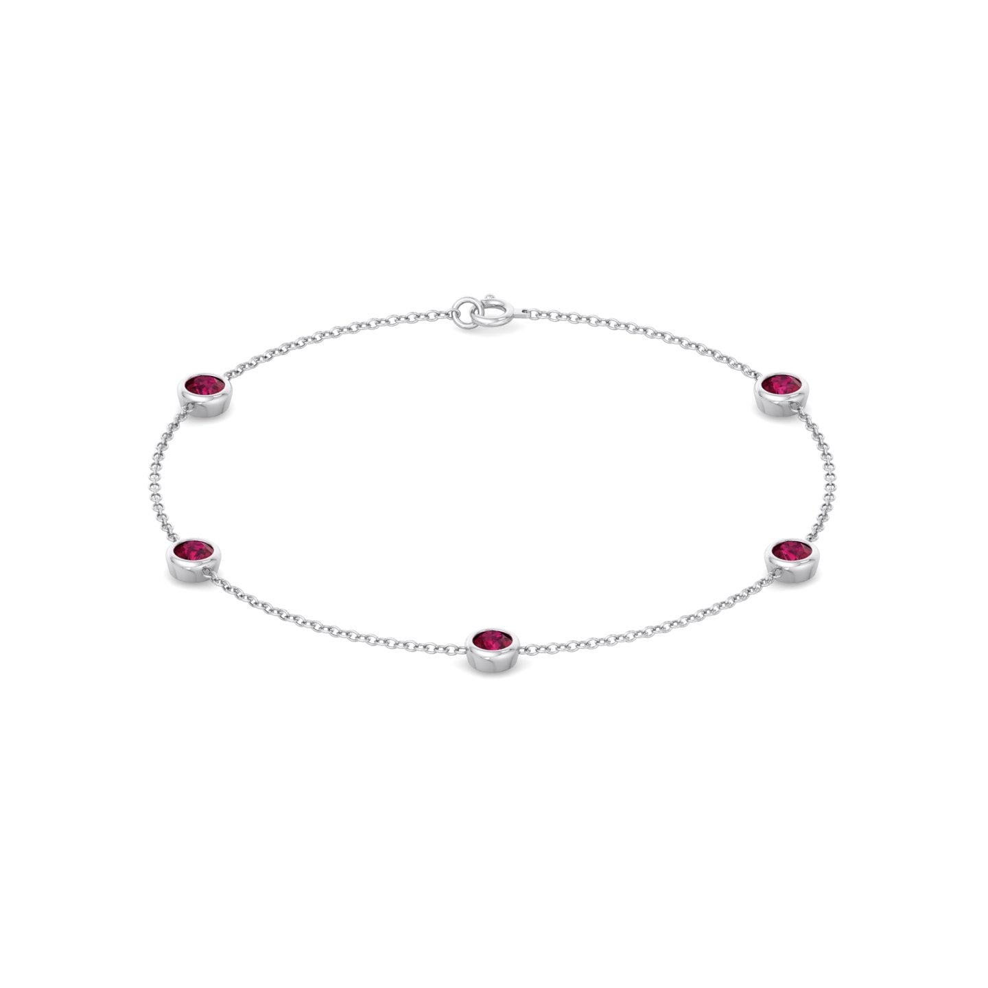 Round Natural Red Rubies By The Yard Bracelet in White Gold