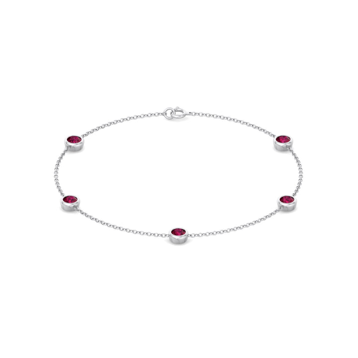 Round Natural Red Rubies By The Yard Bracelet in White Gold