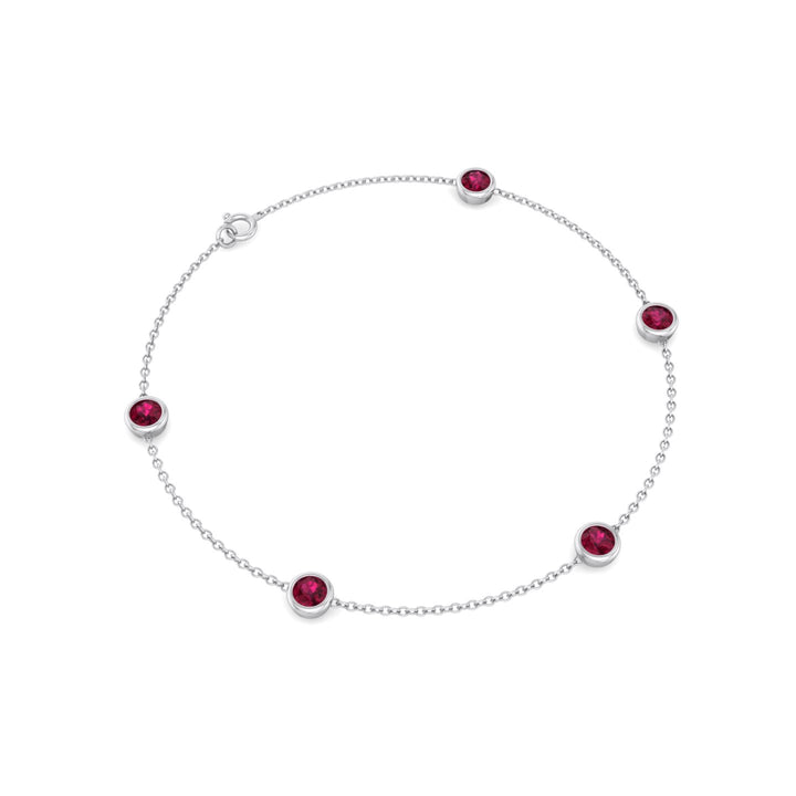 Round Natural Red Rubies By The Yard Bracelet in White Gold, Top
