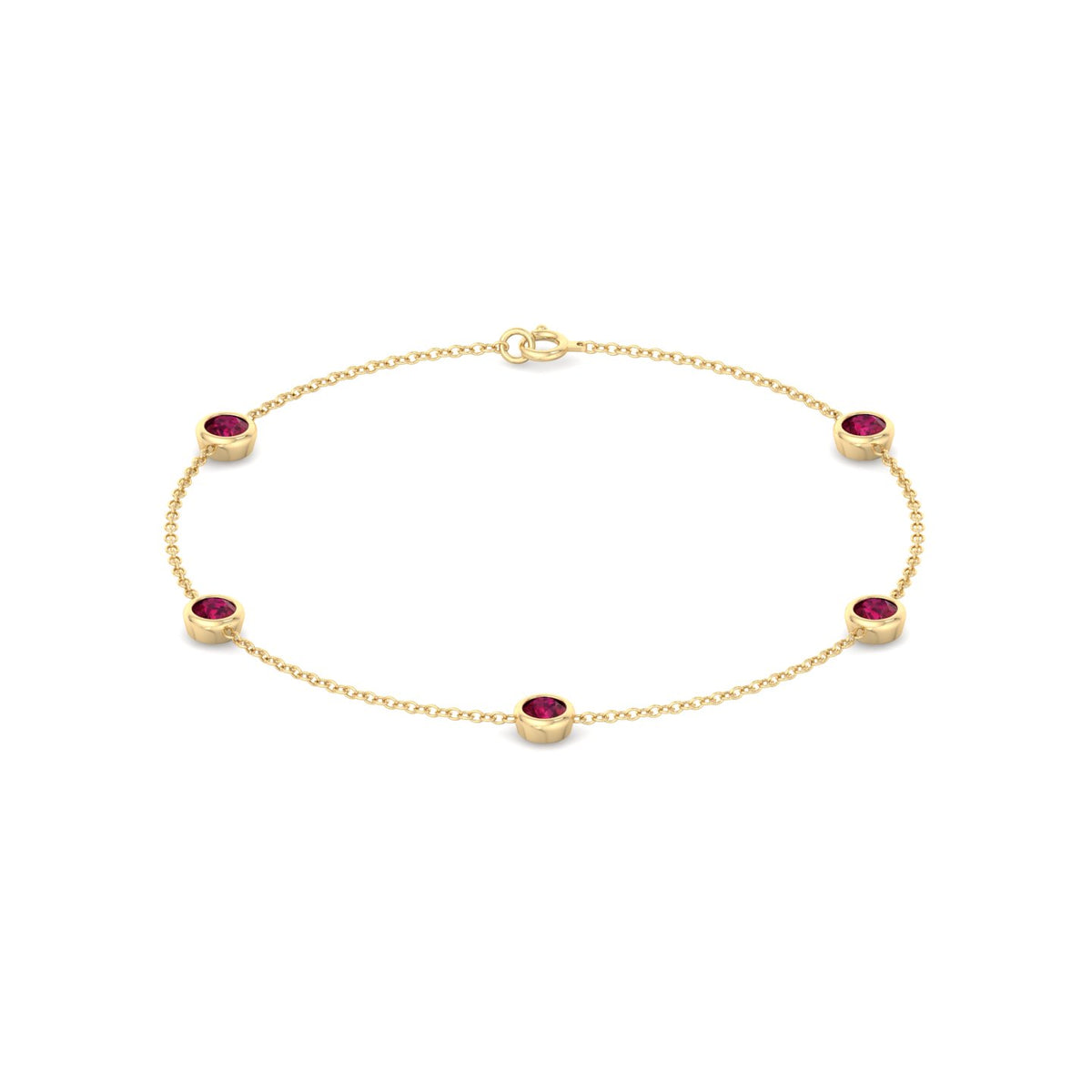 Round Natural Red Rubies By The Yard Bracelet in Yellow Gold