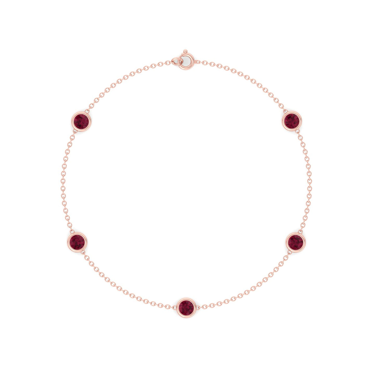 Round Red Rubies By The Yard Bracelet, Rose Gold, Profile