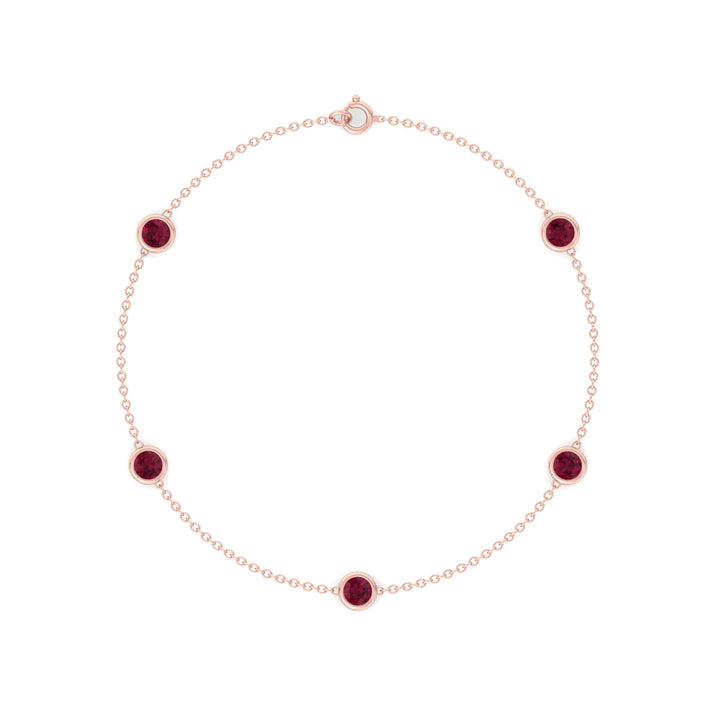 Round Red Rubies By The Yard Bracelet, Rose Gold, Profile