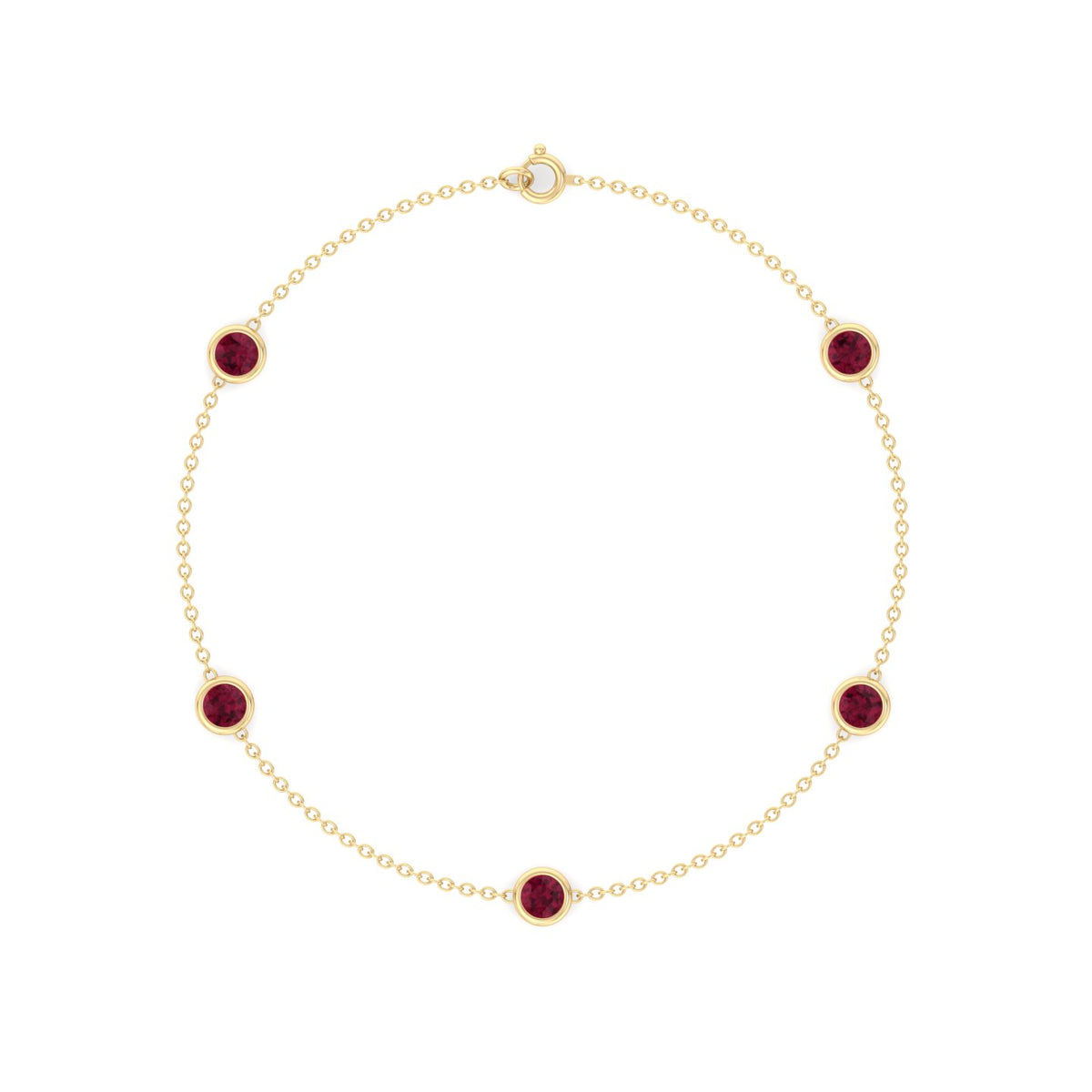 Round Red Rubies By The Yard Bracelet, Yellow Gold, Profile