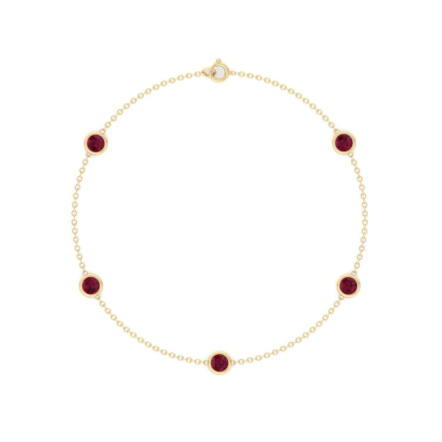 Round Red Rubies By The Yard Bracelet, Yellow Gold, Profile