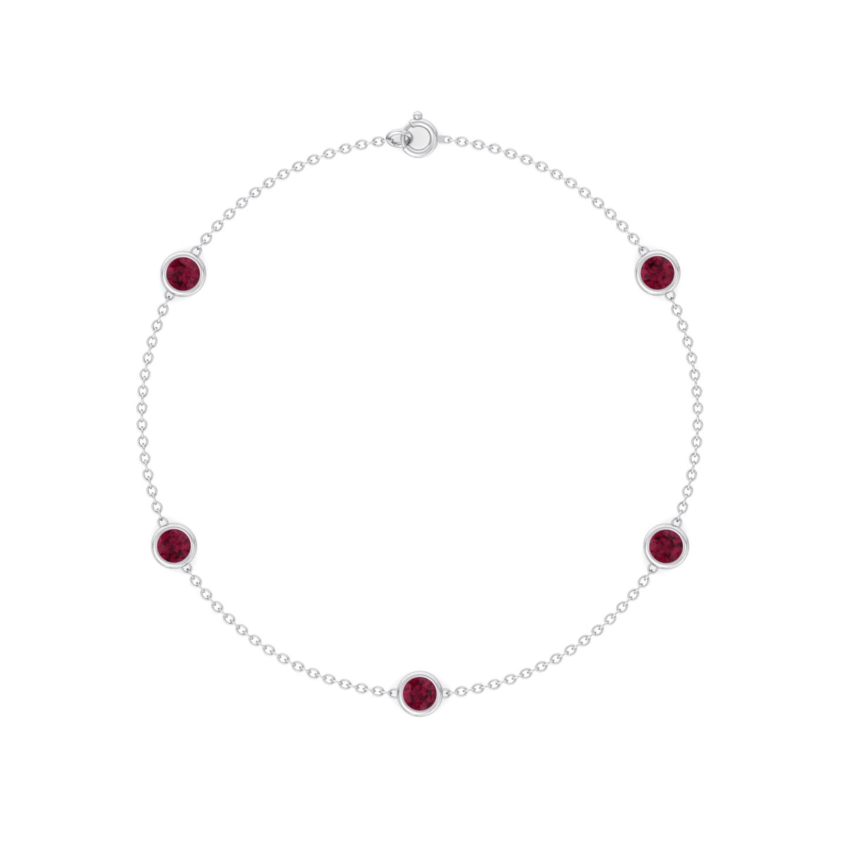 Round Red Rubies By The Yard Bracelet in White Gold, Profile