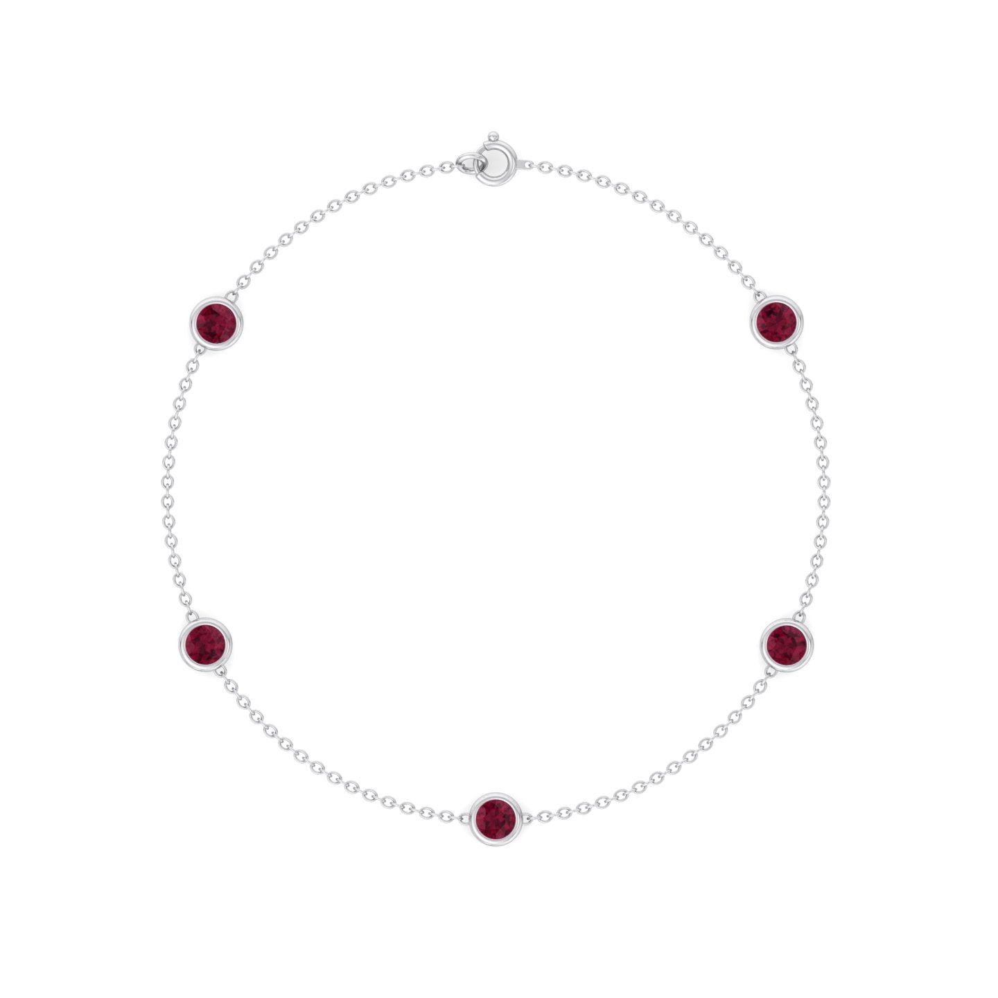 Round Red Rubies By The Yard Bracelet in White Gold, Profile