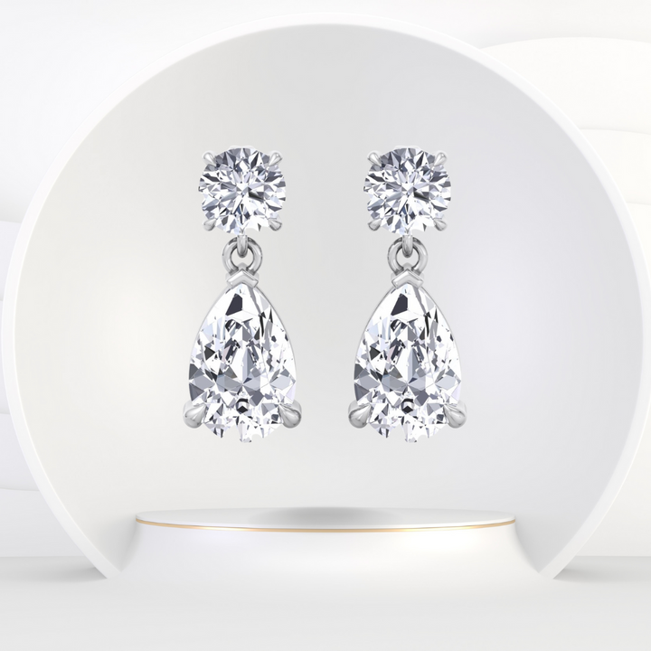 Round and Pear Shape Natural Diamond Drop Earrings