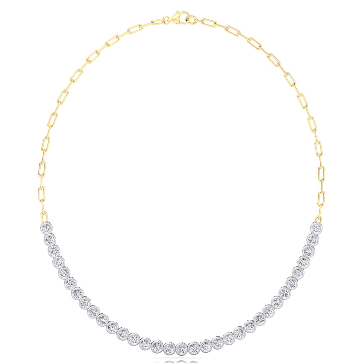 Paper Clip and Bezel Set Diamond Tennis Necklace-4CT-8CT-14K- Paper Clip Yellow Gold-Tennis Necklace White Gold