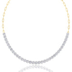 Paper Clip and Bezel Set Diamond Tennis Necklace-8CT-14K- Paper Clip Yellow Gold-Tennis Necklace White Gold