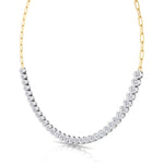 Paper Clip and Bezel Set Diamond Tennis Necklace-4CT-14K- Paper Clip Yellow Gold-Tennis Necklace White Gold