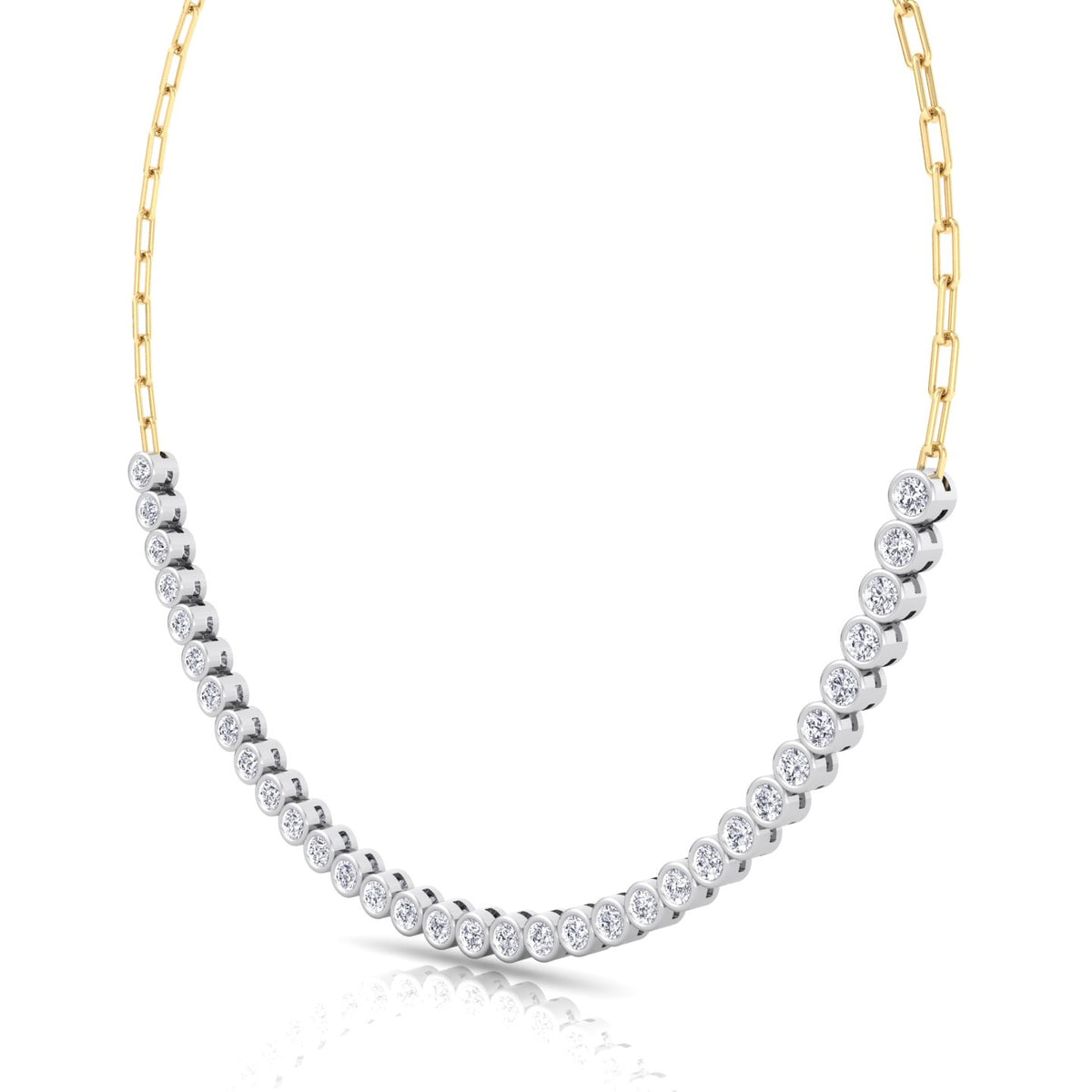 Paper Clip and Bezel Set Diamond Tennis Necklace-4CT-14K- Paper Clip Yellow Gold-Tennis Necklace White Gold