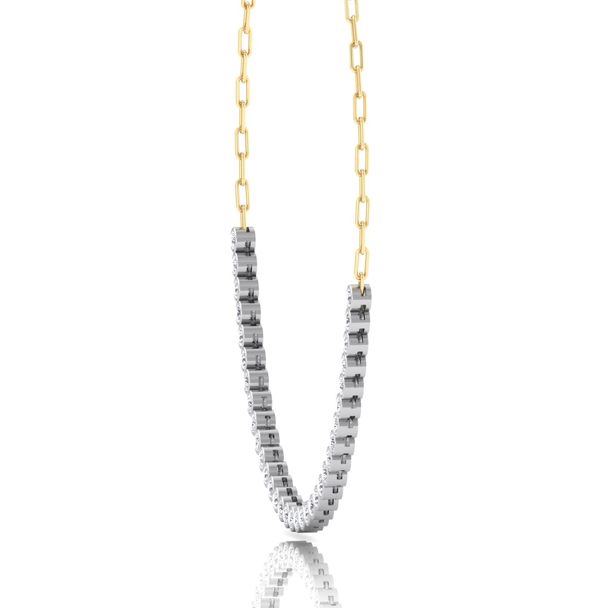 Paper Clip and Bezel Set Diamond Tennis Necklace-14K- Paper Clip Yellow Gold-Tennis Necklace White Gold