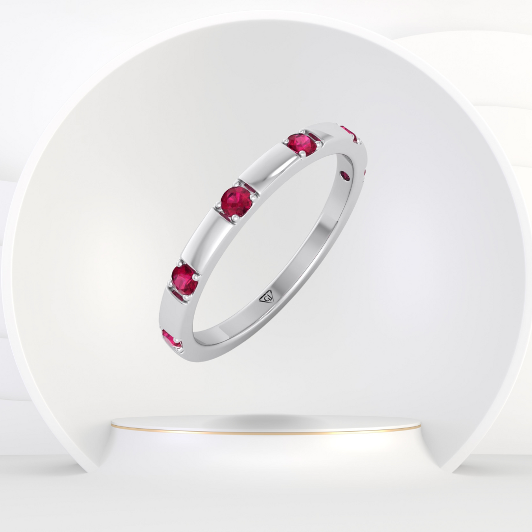 Elegant Red Ruby Open Bar Gold Ring Design