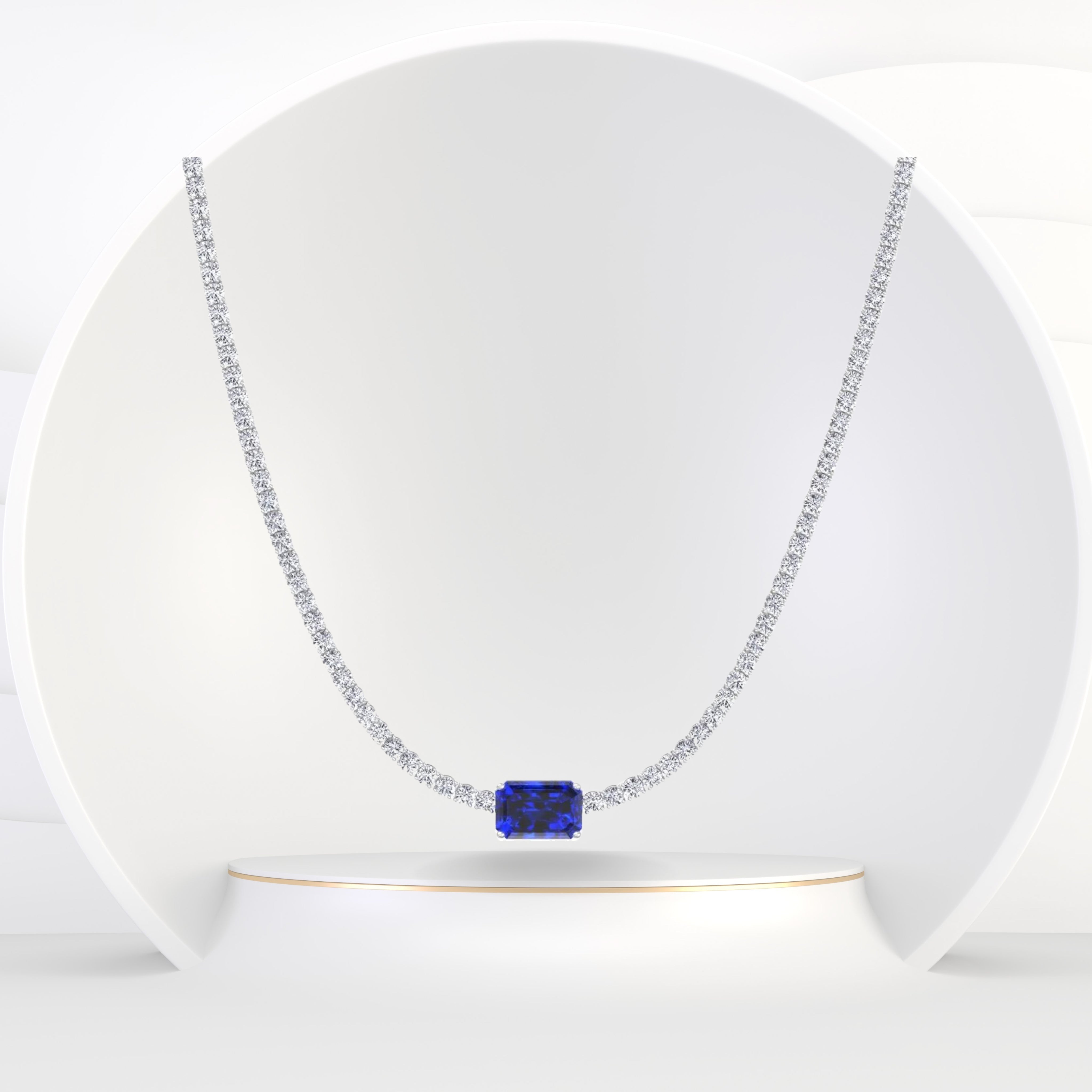 12CT T.W. Blue Sapphire Natural Diamond Tennis Necklace
