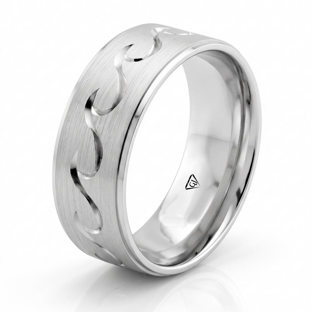 Wave Design Men's Solid Gold Band