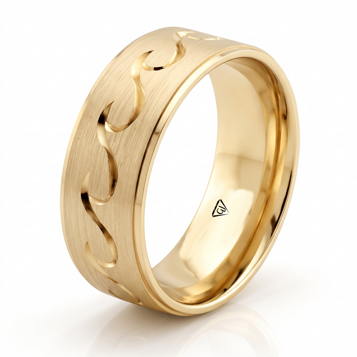 Wave Design Men's Solid Gold Band