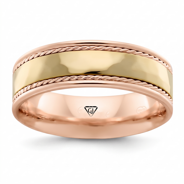Dual Rope Accent Two-Tone Men's Solid Gold Band RG 2