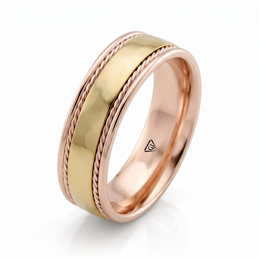 Dual Rope Accent Two-Tone Men's Solid Gold Band RG 