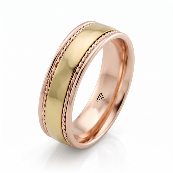 Dual Rope Accent Two-Tone Men's Solid Gold Band RG 
