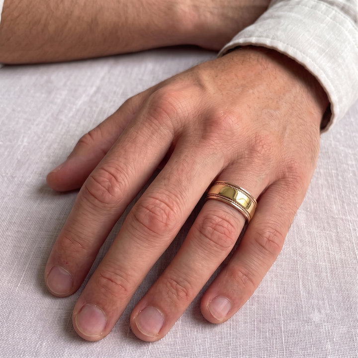 Dual Rope Accent Two-Tone Men's Solid Gold Band RG lifestyle