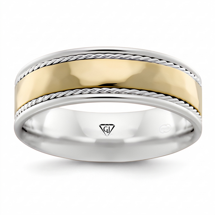 Dual Rope Accent Two-Tone Men's Solid Gold Band WG 2