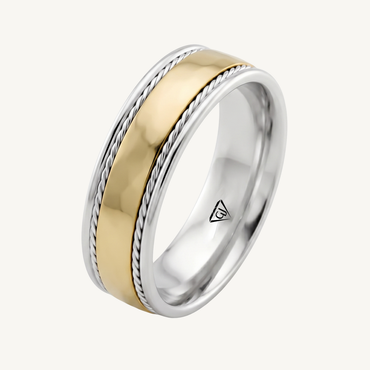 Dual Rope Accent Two-Tone Men's Solid Gold Band