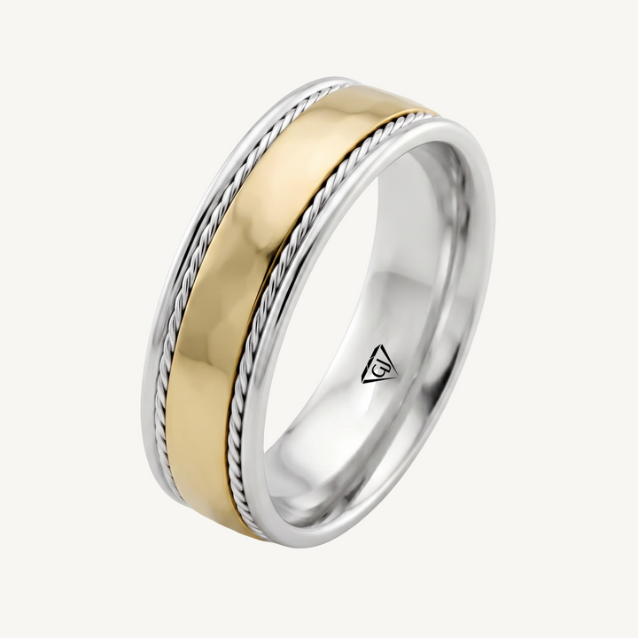 Dual Rope Accent Two-Tone Men's Solid Gold Band