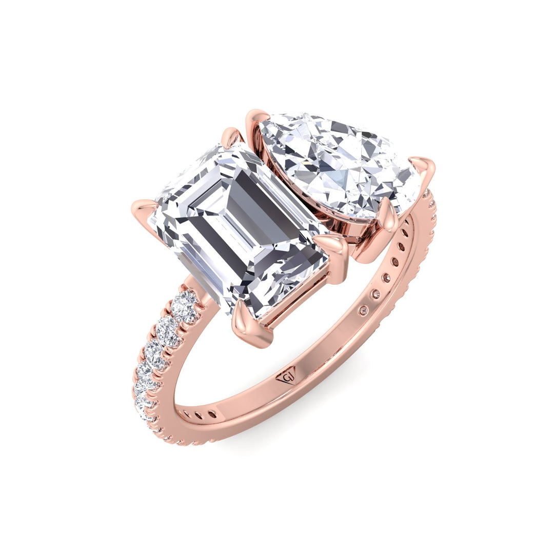 Toi et Moi Pear & Emerald Cut Diamond Engagement Ring, Rose Gold, Top Down